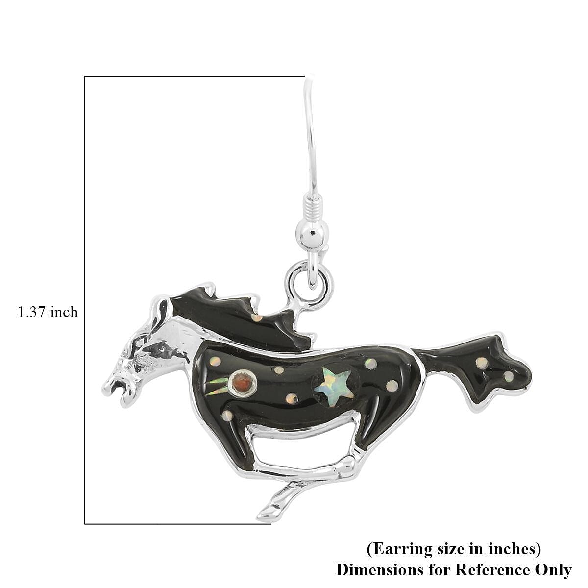 Santa Fe Style Black Onyx and Multi Gemstone Horse Earrings in Sterling Silver 6.15 ctw image number 4