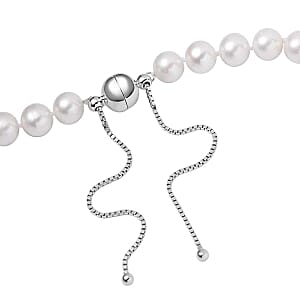 White Freshwater Pearl 220.00 ctw Necklace in Rhodium Over Sterling Silver 18 Inches