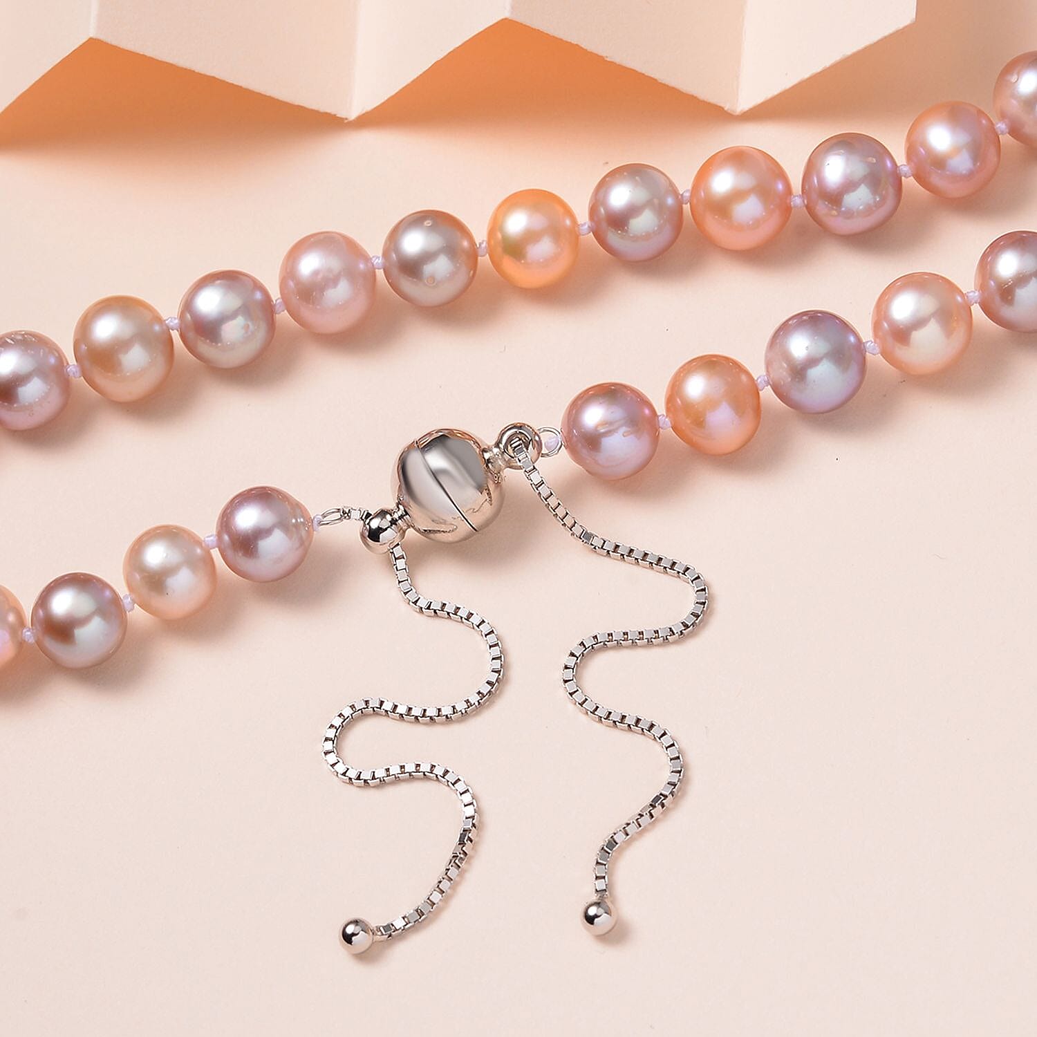 Multi Color Freshwater Pearl Necklace in Rhodium Over Sterling Silver (18 Inches)