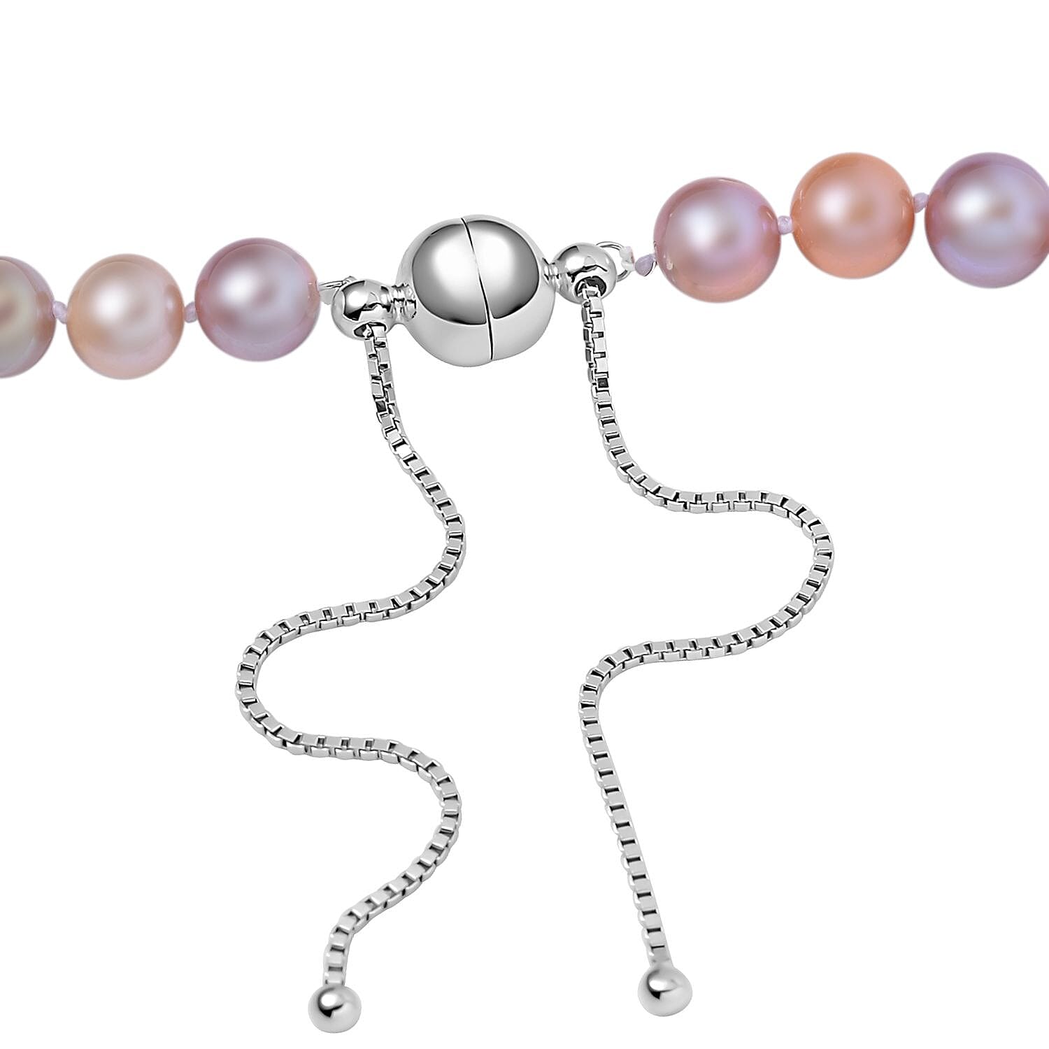 Multi Color Freshwater Pearl Necklace in Rhodium Over Sterling Silver (18 Inches)