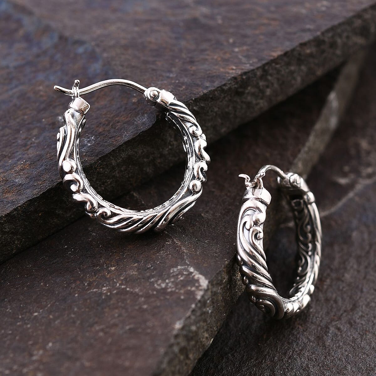 Bali Legacy Sterling Silver Filigree Hoop Earrings 7.25 Grams image number 1