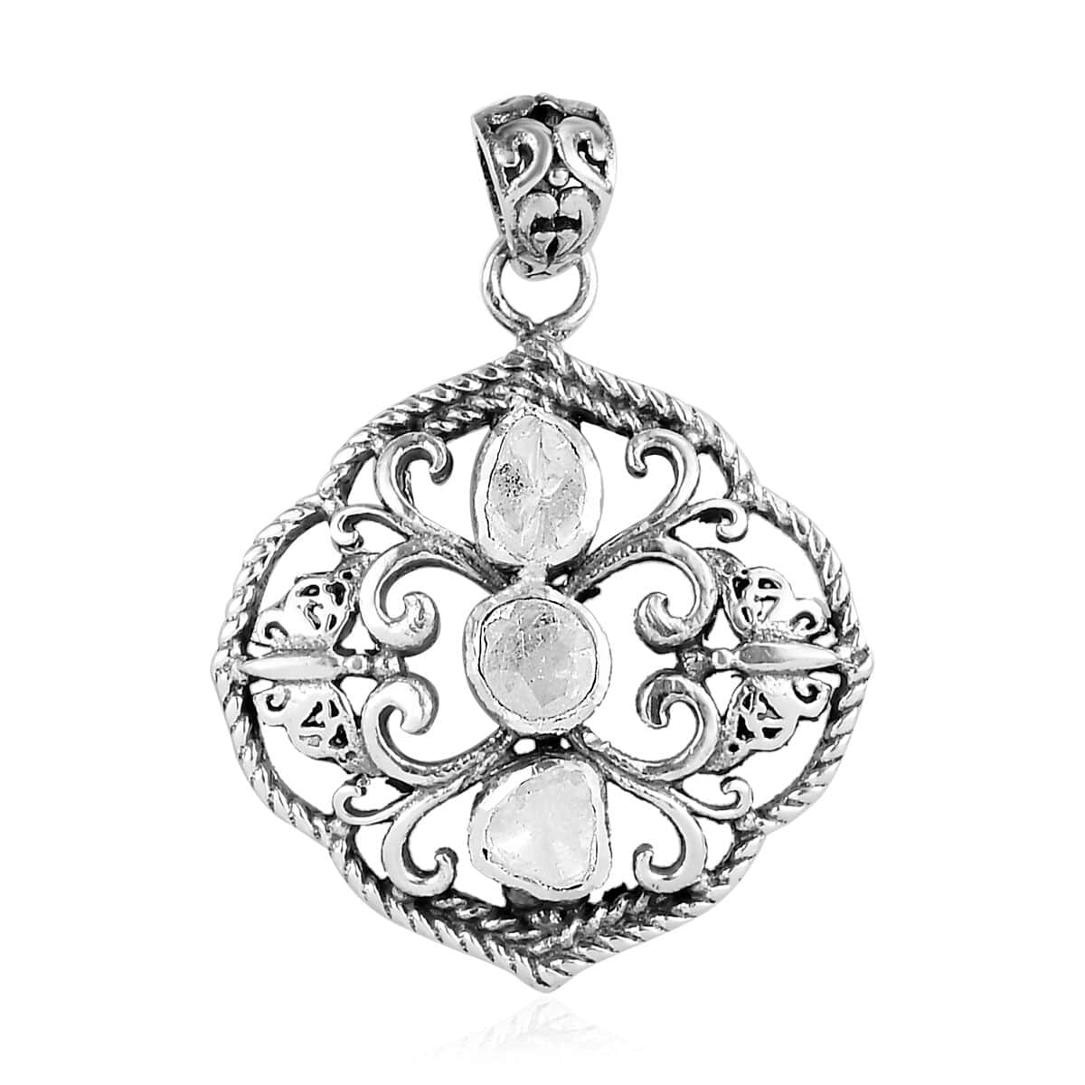 Artisan Crafted Polki Diamond Pendant in Sterling Silver 0.33 ctw image number 0