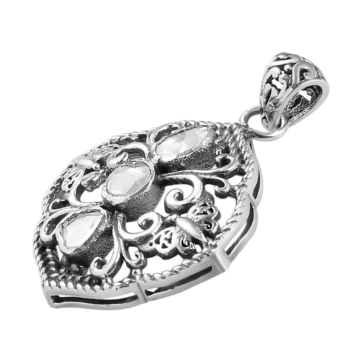 Artisan Crafted Polki Diamond Pendant in Sterling Silver 0.33 ctw image number 3