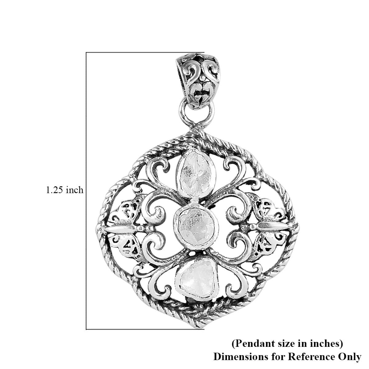 Artisan Crafted Polki Diamond Pendant in Sterling Silver 0.33 ctw image number 5