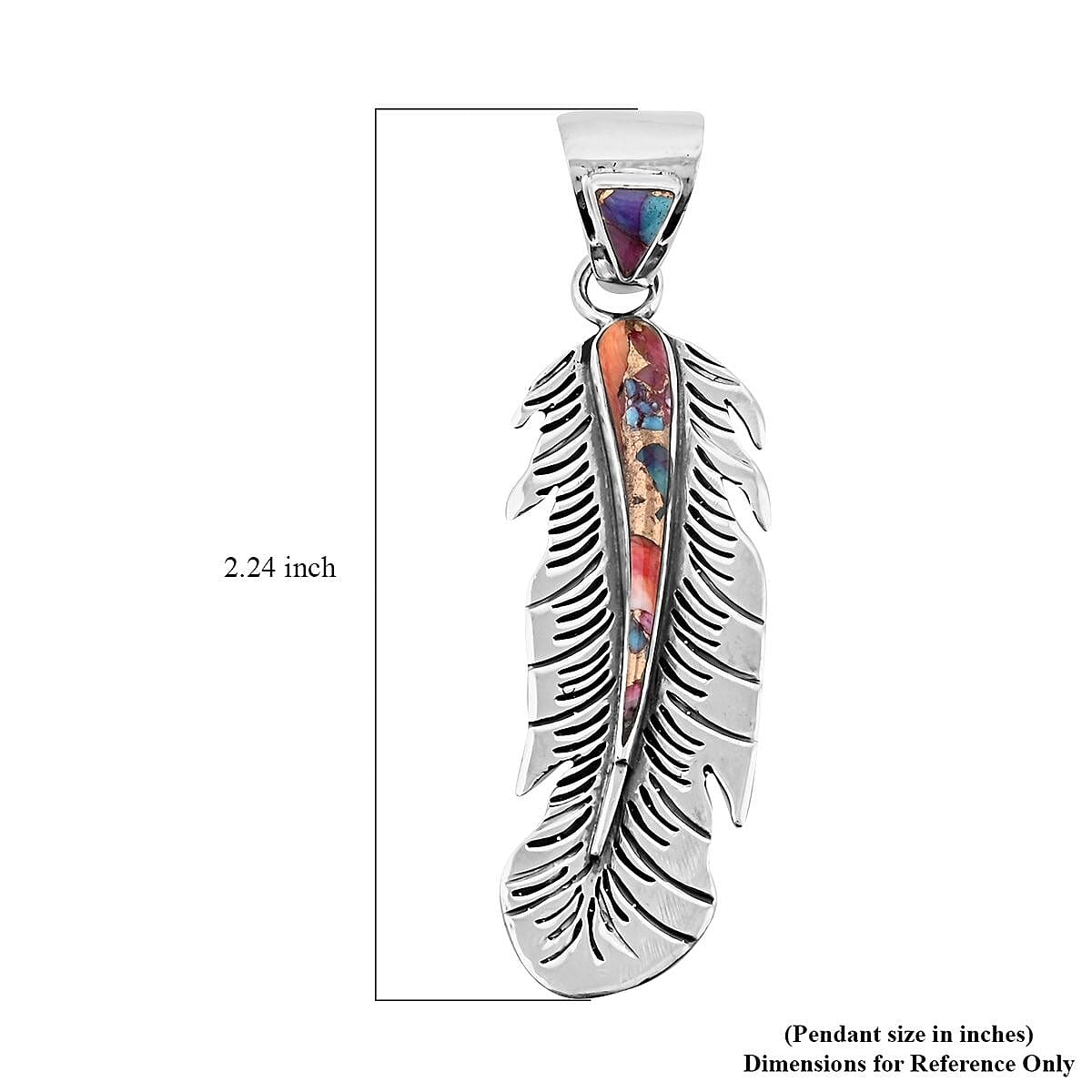 Santa Fe Style Multi Gemstone Feather Pendant in Sterling Silver 3.50 ctw image number 4
