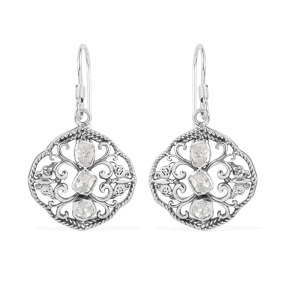 Artisan Crafted Polki Diamond Earrings in Sterling Silver 0.50 ctw