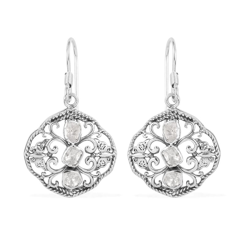 Artisan Crafted Polki Diamond Earrings in Sterling Silver 0.50 ctw