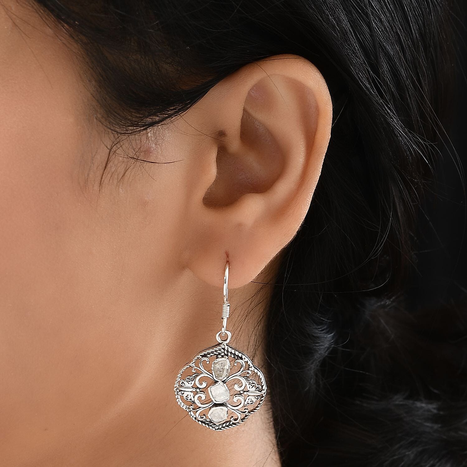 Artisan Crafted Polki Diamond Earrings in Sterling Silver 0.50 ctw