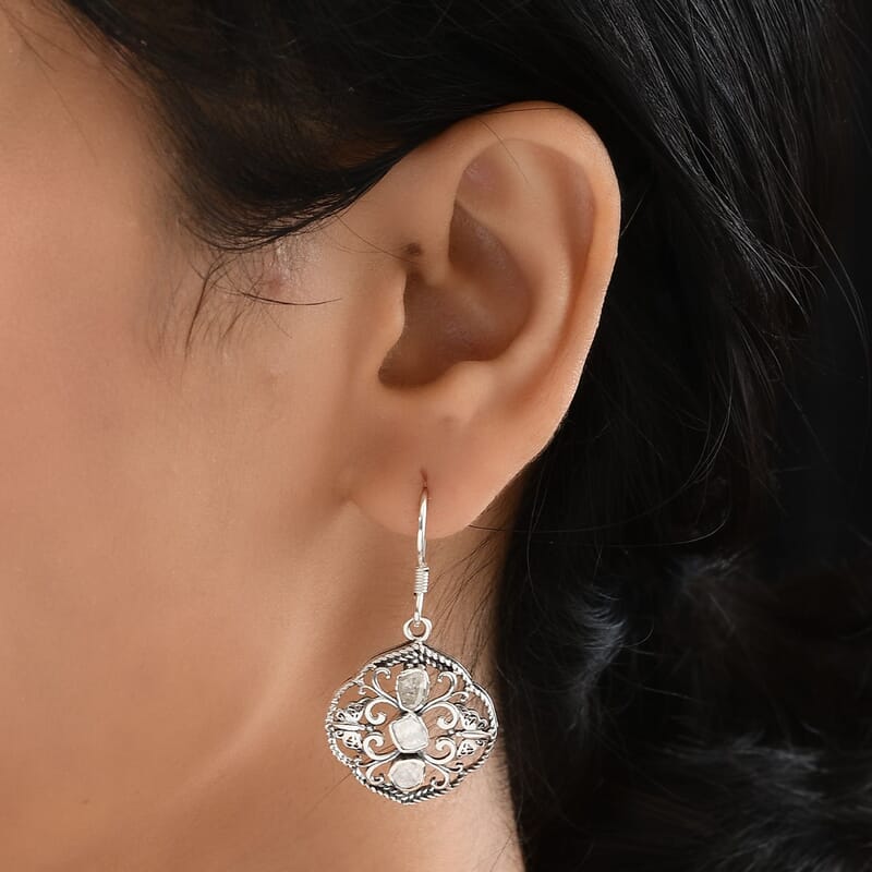 Artisan Crafted Polki Diamond Earrings in Sterling Silver 0.50 ctw