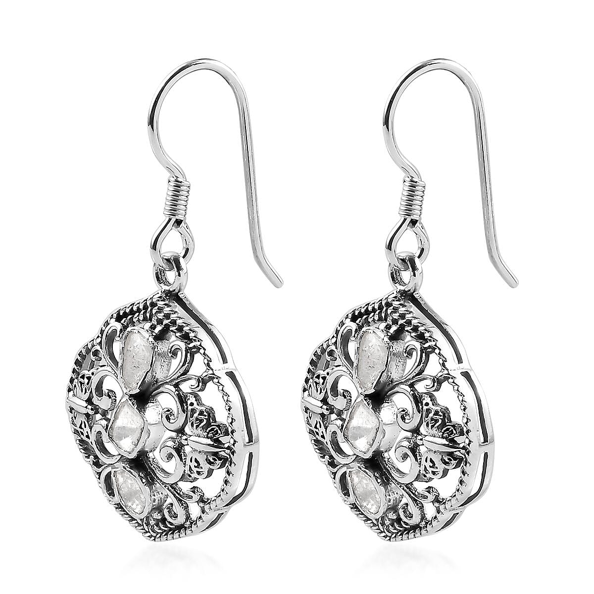 Artisan Crafted Polki Diamond Earrings in Sterling Silver 0.50 ctw