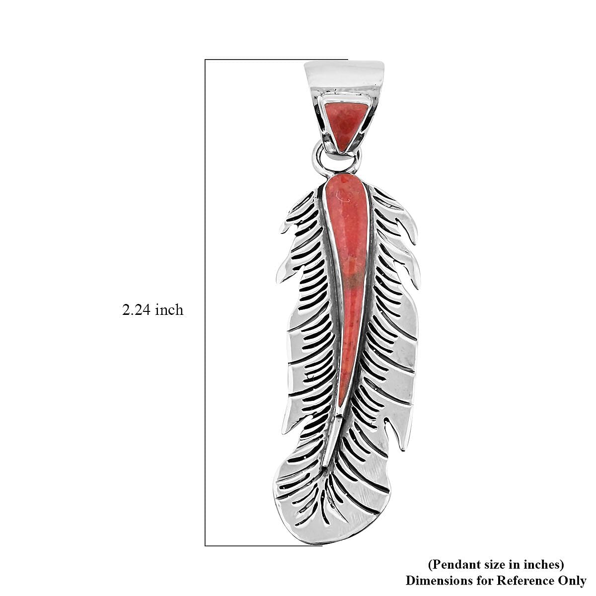 Santa Fe Style Plum Coral Feather Pendant in Sterling Silver image number 4