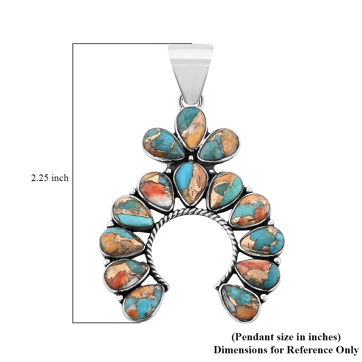 Santa Fe Style Spiny Turquoise Squash Blossom Pendant in Sterling Silver 10.80 ctw