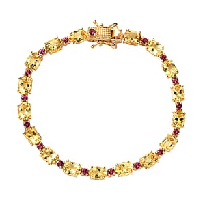 Premium Brazilian Heliodor and Ouro Fino Rubellite Bracelet in Vermeil Yellow Gold Over Sterling Silver (7.25 In) 13.70 ctw