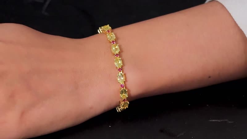 Premium Brazilian Heliodor and Ouro Fino Rubellite Bracelet in Vermeil Yellow Gold Over Sterling Silver (7.25 In) 13.70 ctw