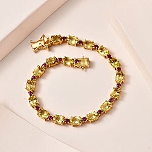Premium Brazilian Heliodor and Ouro Fino Rubellite Bracelet in Vermeil Yellow Gold Over Sterling Silver (7.25 In) 13.70 ctw