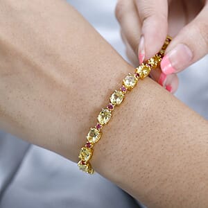 Premium Brazilian Heliodor and Ouro Fino Rubellite Bracelet in Vermeil Yellow Gold Over Sterling Silver (7.25 In) 13.70 ctw