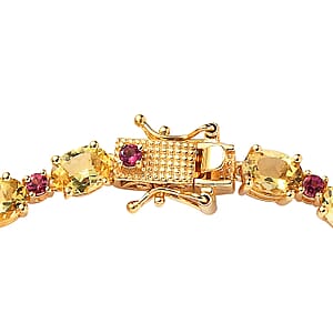 Premium Brazilian Heliodor and Ouro Fino Rubellite Bracelet in Vermeil Yellow Gold Over Sterling Silver (7.25 In) 13.70 ctw