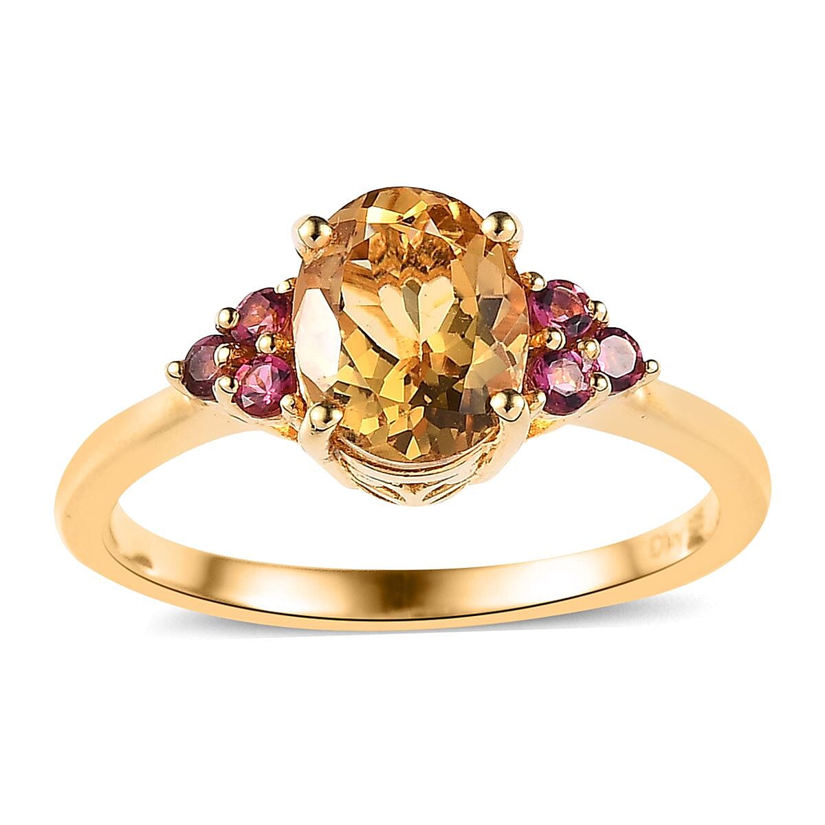 Premium Brazilian Heliodor and Premium Ouro Fino Rubellite Ring in Vermeil Yellow Gold Over Sterling Silver (Size 10.0) 1.75 ctw
