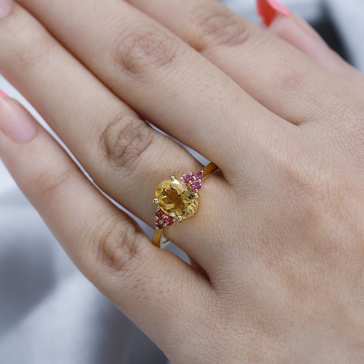 Premium Brazilian Heliodor and Premium Ouro Fino Rubellite Ring in Vermeil Yellow Gold Over Sterling Silver (Size 10.0) 1.75 ctw image number 2