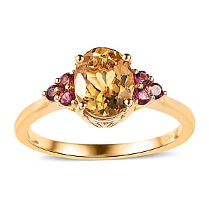 Premium Brazilian Heliodor and Premium Ouro Fino Rubellite Ring in Vermeil Yellow Gold Over Sterling Silver (Size 7.0) 1.75 ctw