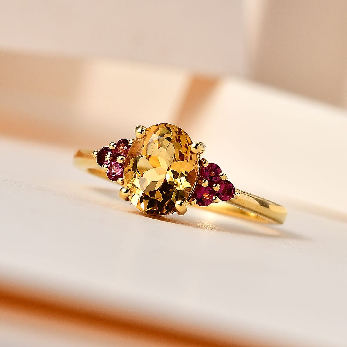Premium Brazilian Heliodor and Premium Ouro Fino Rubellite Ring in Vermeil Yellow Gold Over Sterling Silver (Size 7.0) 1.75 ctw image number 1