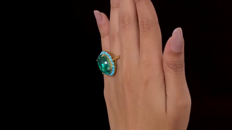 Peacock Quartz (Triplet) and Sleeping Beauty Turquoise Halo Ring in Vermeil Yellow Gold Over Sterling Silver (Size 8.0) 16.15 ctw