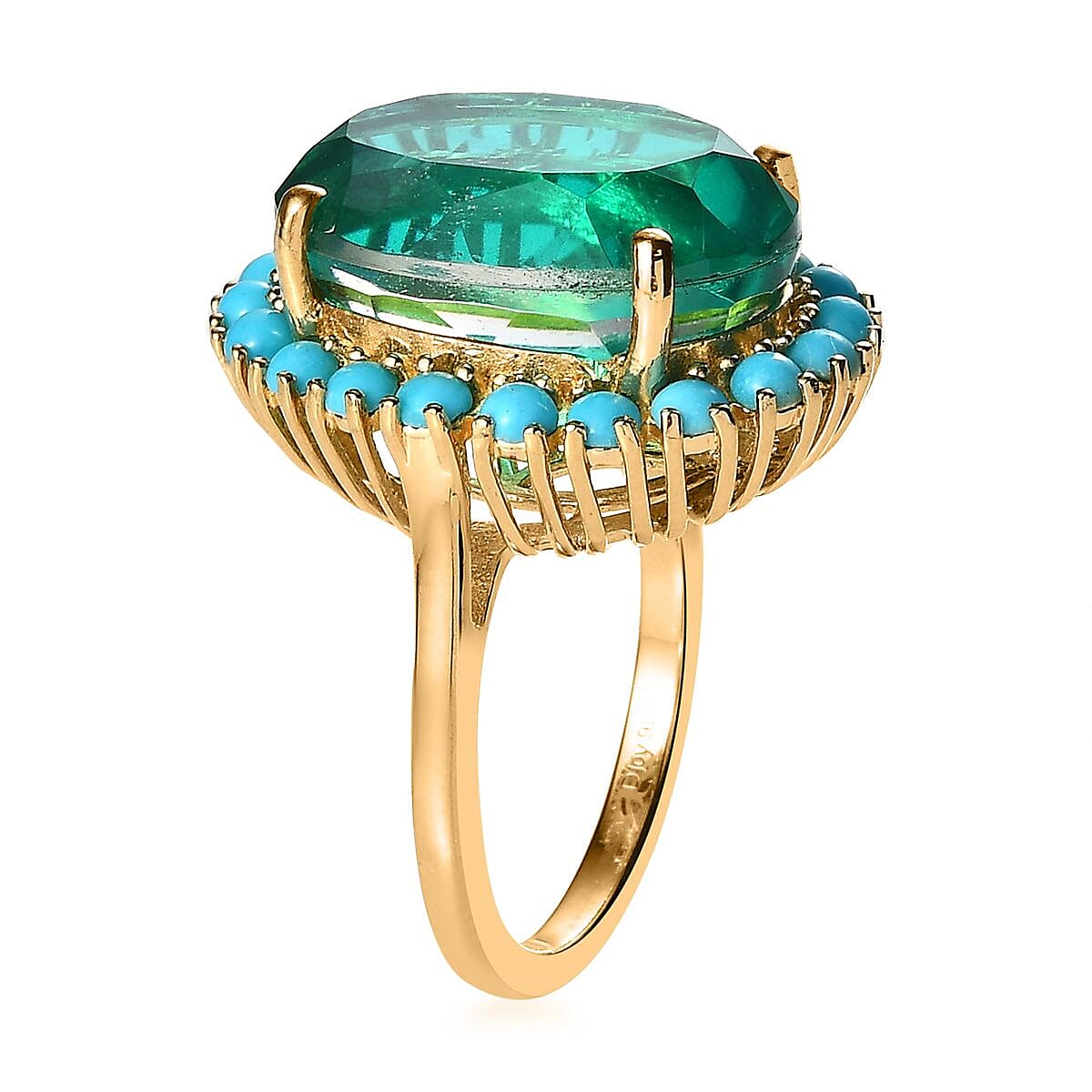 Peacock Quartz (Triplet) and Sleeping Beauty Turquoise Halo Ring in Vermeil Yellow Gold Over Sterling Silver (Size 10.0) 16.15 ctw image number 3