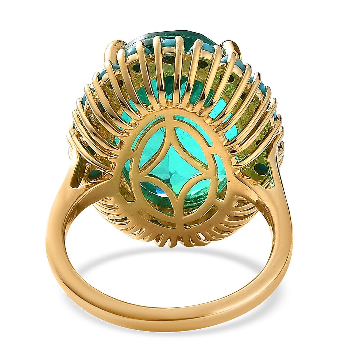 Peacock Quartz (Triplet) and Sleeping Beauty Turquoise Halo Ring in Vermeil Yellow Gold Over Sterling Silver (Size 10.0) 16.15 ctw image number 4