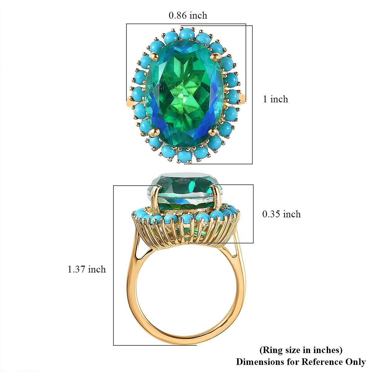 Peacock Quartz (Triplet) and Sleeping Beauty Turquoise Halo Ring in Vermeil Yellow Gold Over Sterling Silver (Size 10.0) 16.15 ctw