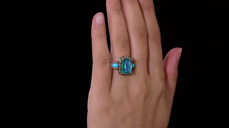 Peacock Quartz (Triplet) and Multi Gemstone Halo Ring in Vermeil Yellow Gold Over Sterling Silver 9.90 ctw