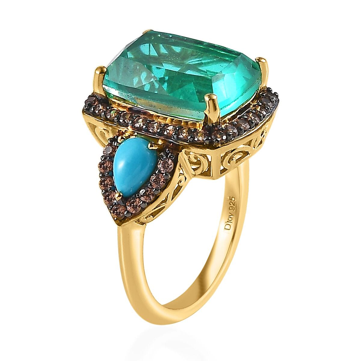 Peacock Quartz (Triplet) and Multi Gemstone Halo Ring in Vermeil Yellow Gold Over Sterling Silver (Size 6.0) 9.90 ctw