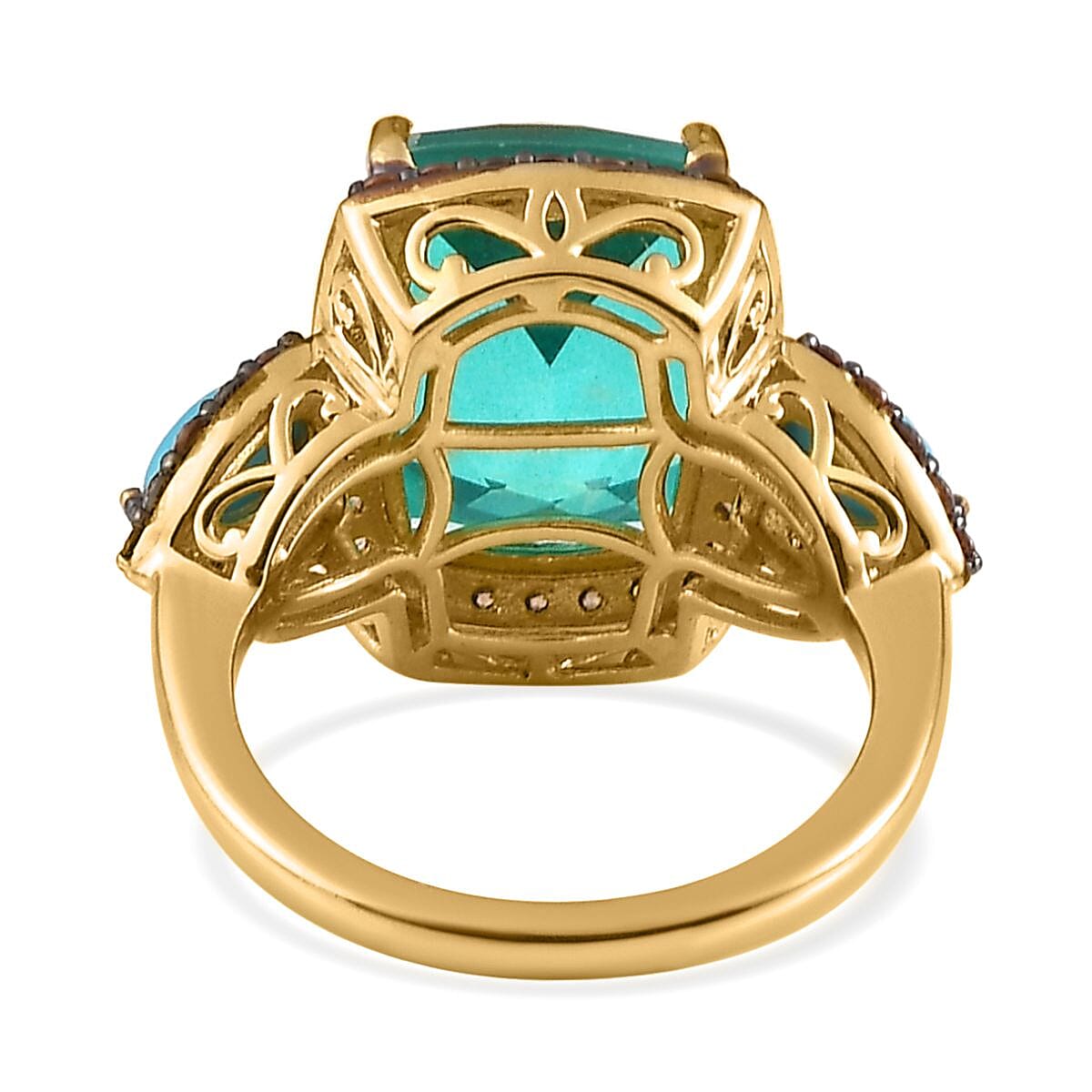 Peacock Quartz (Triplet) and Multi Gemstone Halo Ring in Vermeil Yellow Gold Over Sterling Silver (Size 6.0) 9.90 ctw