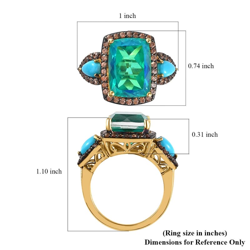 Peacock Quartz (Triplet) and Multi Gemstone Halo Ring in Vermeil Yellow Gold Over Sterling Silver (Size 6.0) 9.90 ctw