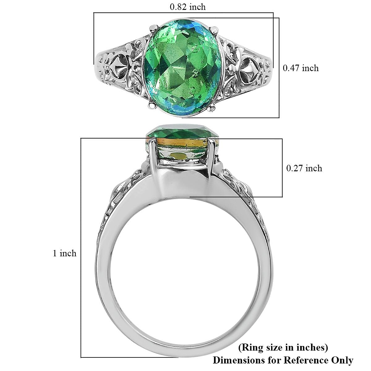 Peacock Quartz (Triplet) Solitaire Ring in Stainless Steel (Size 5.0) 2.85 ctw