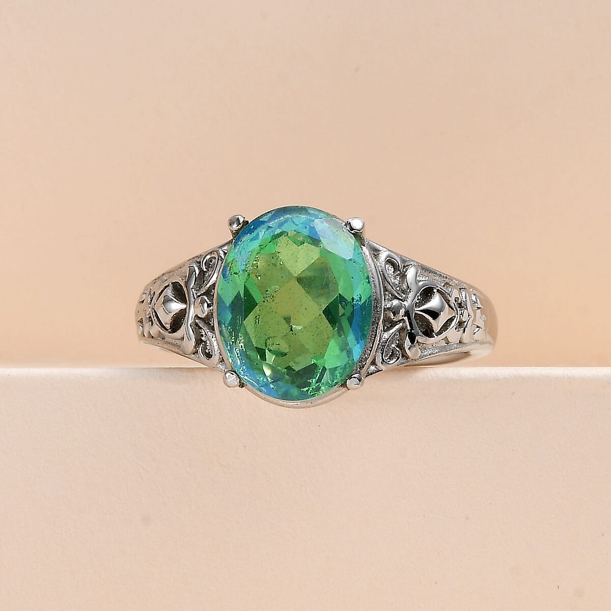 Peacock Quartz (Triplet) Solitaire Ring in Stainless Steel (Size 7.0) 2.85 ctw image number 1