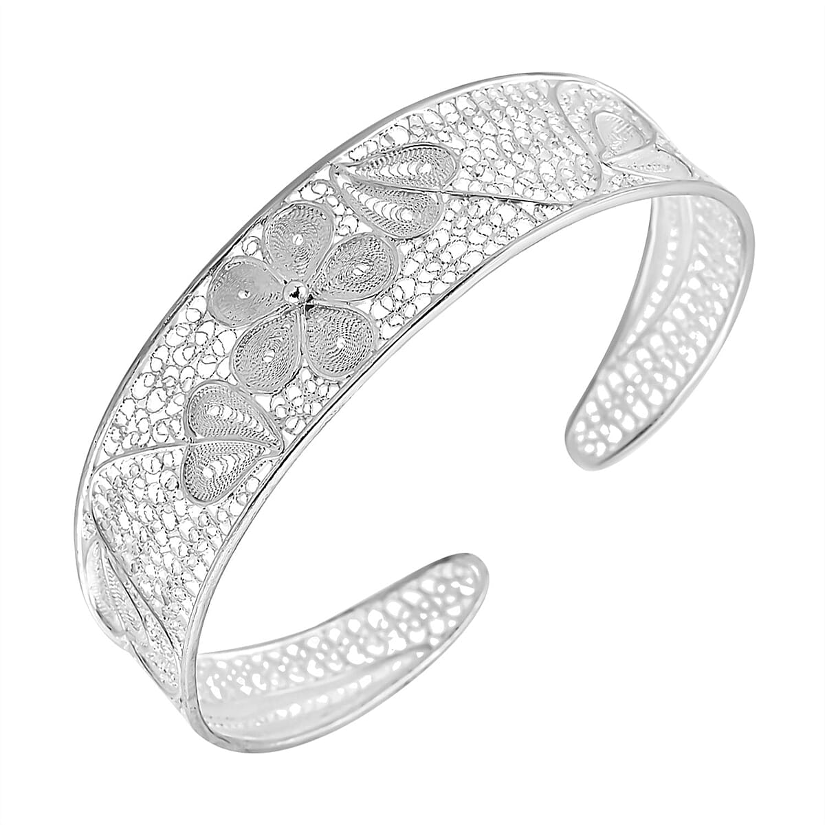 Bali Legacy Sterling Silver Floral & Leaf Bracelet (7.25 In) 12.65 Grams image number 3