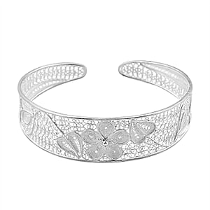 Bali Legacy Sterling Silver Floral & Leaf Bracelet (8.00 In) 15 Grams