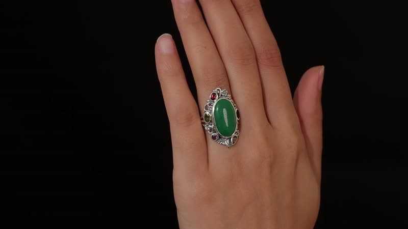 Green Jade (D) and Multi Gemstone Ring in Sterling Silver (Size 10.0) 12.60 ctw