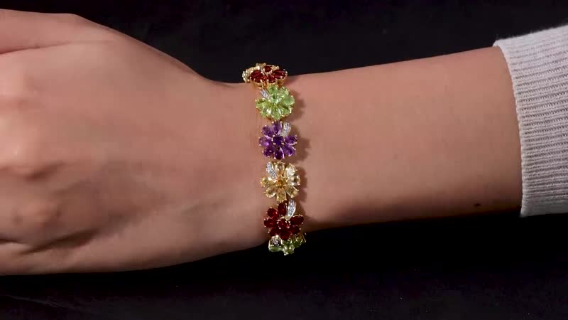 GP Italian Garden Collection Premium Multi Gemstone Bracelet in Vermeil Yellow Gold Over Sterling Silver (7.25 In) 25.25 ctw