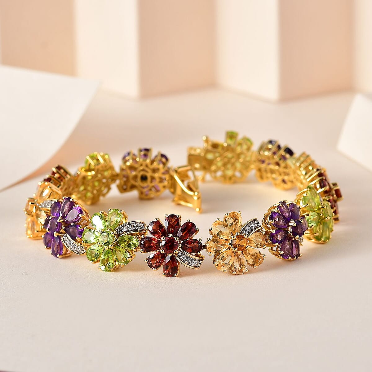 GP Italian Garden Collection Premium Multi Gemstone Bracelet in Vermeil Yellow Gold Over Sterling Silver (7.25 In) 25.25 ctw image number 1