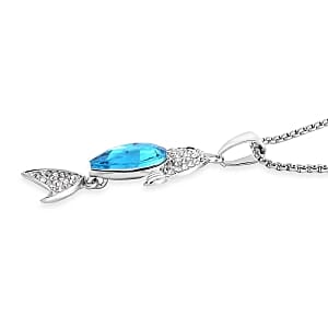 White and Black Austrian Crystal, Blue Glass Necklace in Silvertone (24-26 Inches)