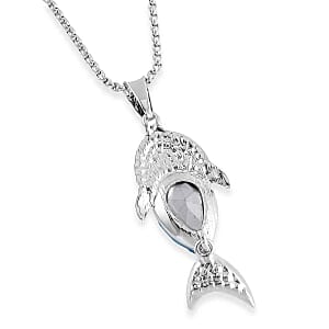 White and Black Austrian Crystal, Blue Glass Necklace in Silvertone (24-26 Inches)
