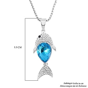 White and Black Austrian Crystal, Blue Glass Necklace in Silvertone (24-26 Inches)