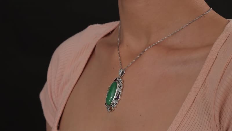 Green Jade (D) and Multi Gemstone Pendant in Sterling Silver 21.10 ctw