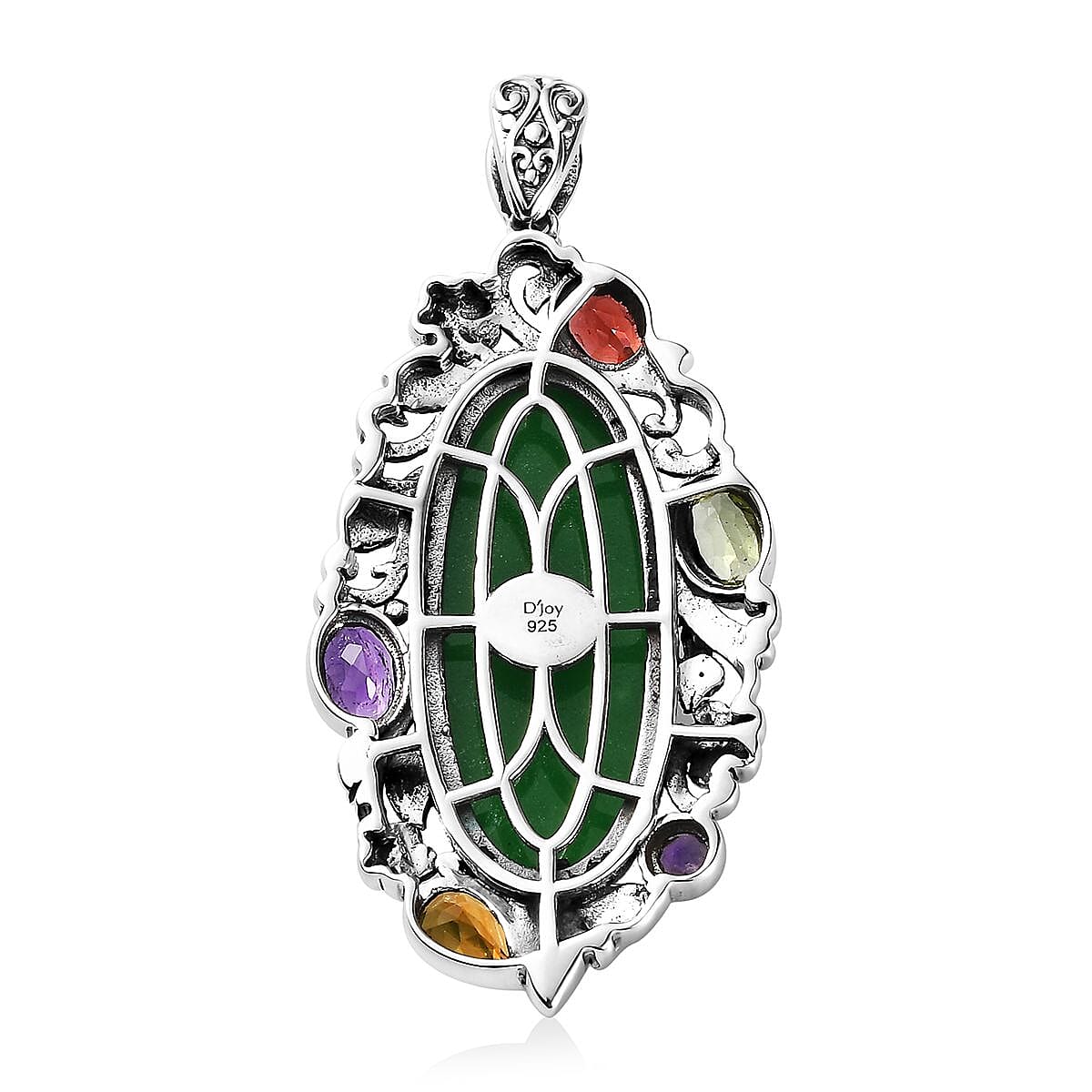 Green Jade (D) and Multi Gemstone Pendant in Sterling Silver 21.10 ctw