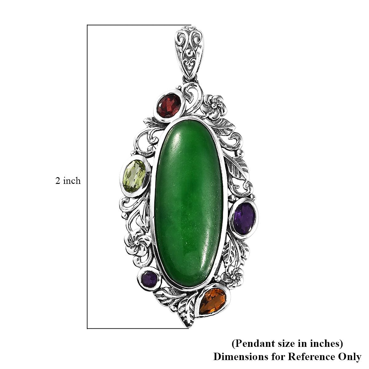 Green Jade (D) and Multi Gemstone Pendant in Sterling Silver 21.10 ctw