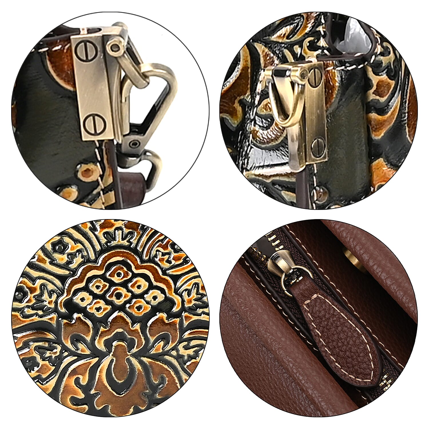Italy Retro Noble Collection Olive Green Distressed Genuine Leather Crossbody Bag with 47 Inch Shoulder Strap, Floral Embossed Ladies Purse Handbag With Adjustable Detachable Strap