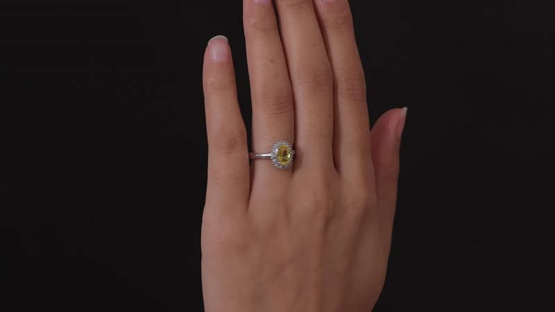 Doorbuster Luxoro 10K White Gold Premium Natural Ceylon Yellow Sapphire and G-H I2 Diamond Sunburst Ring 4.25 Grams 1.30 ctw