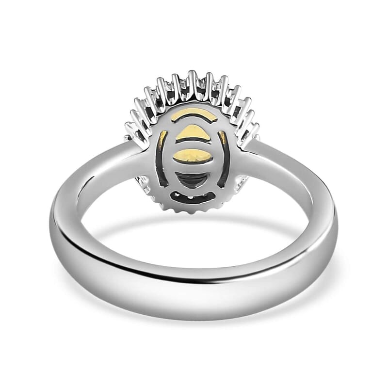 Luxoro 10K White Gold Premium Natural Ceylon Yellow Sapphire and G-H I2 Diamond Sunburst Ring (Size 10.0) 4.25 Grams 1.30 ctw