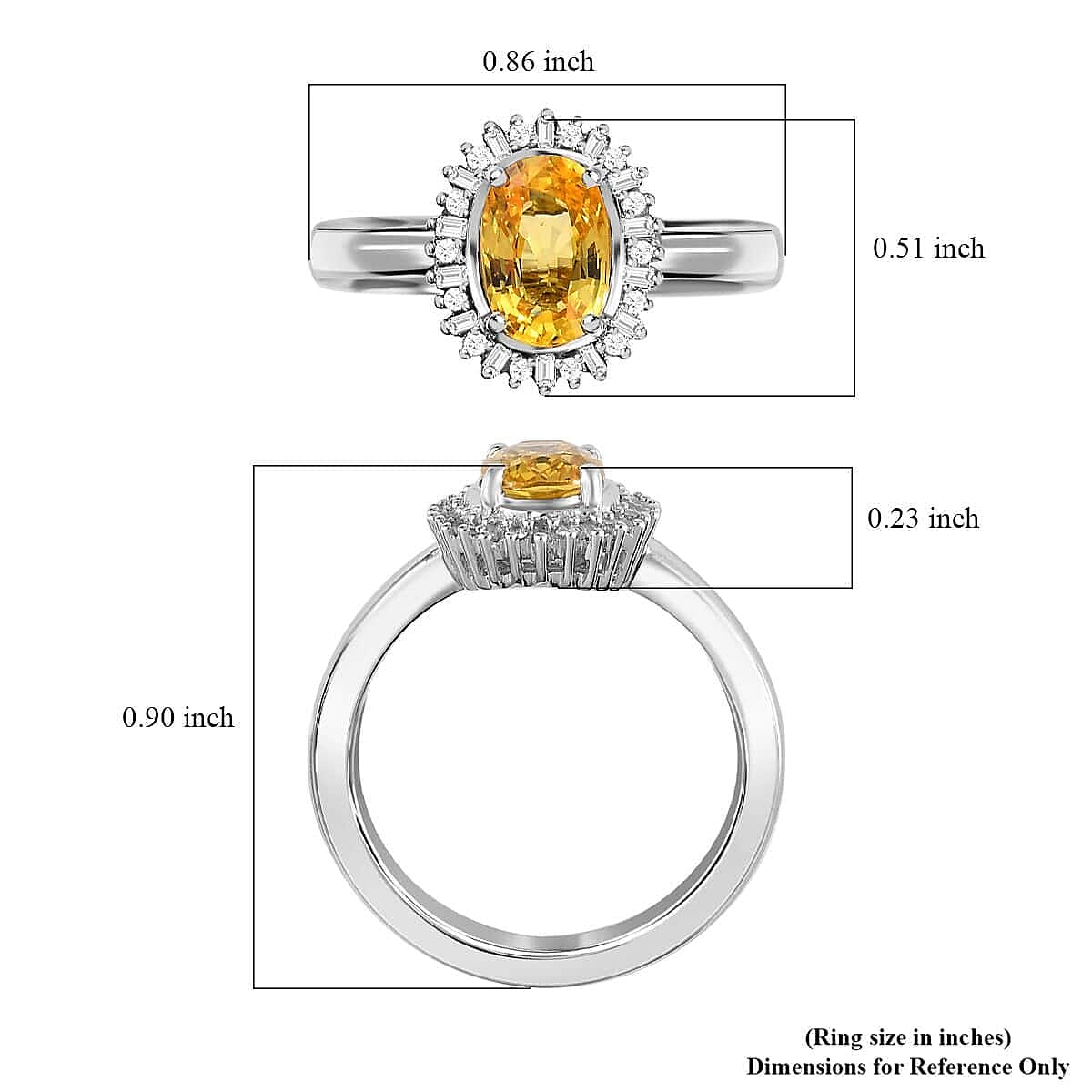 Luxoro 10K White Gold Premium Natural Ceylon Yellow Sapphire and G-H I2 Diamond Sunburst Ring (Size 10.0) 4.25 Grams 1.30 ctw